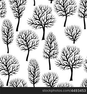 Seamless pattern with abstract stylized trees. Natural view of black silhouettes. Seamless pattern with abstract stylized trees. Natural view of black silhouettes.