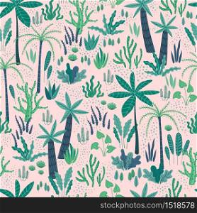Seamless pattern with abstract tropical plants. Vector design template.. Seamless pattern with abstract tropical plants. Vector design.