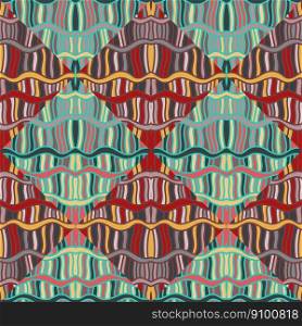 Seamless pattern with abstract wavy lines. Tribal mosaic tile. Textile rapport. Design for fabric, print, wrapping paper, cover. Vector illustration. Seamless pattern with abstract wavy lines. Tribal mosaic tile. Textile rapport.