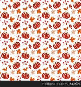 Seamless pattern with acorns, pumpkin and autumn oak leaves in Orange and Brown. Perfect for wallpaper, gift paper, pattern fills, web page background, autumn greeting cards.. Seamless pattern with acorns, pumpkin and autumn oak leaves in Orange and Brown. Perfect for wallpaper, gift paper, pattern fills, web page background, autumn greeting cards