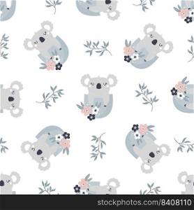 Seamless pattern with adorable koalas in pockets. Suitable for different prints, nursery decoration, wrapping paper, wallpaper, cloth design.. Seamless pattern with adorable koalas in pockets.