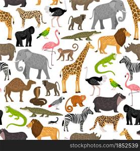 Seamless pattern with African animals and birds