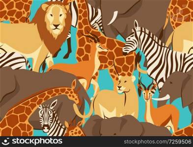 Seamless pattern with African savanna animals. Stylized illustration.. Seamless pattern with African savanna animals.