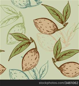 seamless pattern with almond on a green background