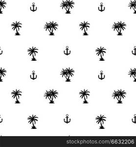 Seamless pattern with anchor and coconut palm tree island. Tropical wallpaper background. Vector Illustration EPS10. Seamless pattern with anchor and coconut palm tree island. Tropical wallpaper background. Vector Illustration