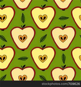 Seamless pattern with apples on green background. Vector illustration. Seamless pattern with apples on the white background. Vector illustration.