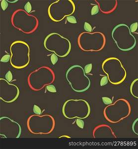Seamless pattern with apples on the black background.(can be repeated and scaled in any size)