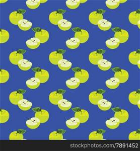 Seamless pattern with apples on the green background.(can be repeated and scaled in any size)