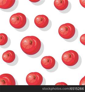 Seamless Pattern with Apples Tasty Autumn Fruit. Seamless pattern with red apples. Tasty popular autumn fruit. Healthy juicy fresh apple. Autumn wallpaper, wrapping paper. Appetizing vegetarian organic food. Endless texture. Vector in flat style