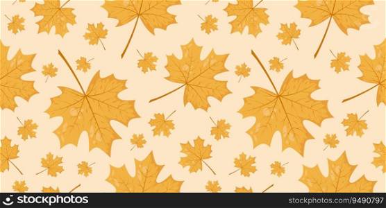 Seamless pattern with autumn fall yellow leaves of maple tree. Perfect for wallpaper, wrapping paper, web sites, background, social media, blog and greeting cards.