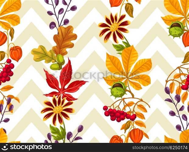 Seamless pattern with autumn leaves and plants. Background easy to use for backdrop, textile, wrapping paper.