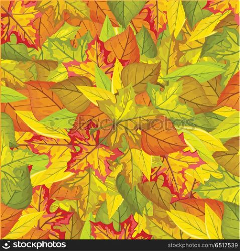 Seamless Pattern with Autumn Leaves. Autumnal Fall. Seamless pattern with autumn leaves. Autumnal nature background with maple and birch leaves. Wallpaper and textile design. Repeatable illustration in fall foliage concept. Floral leaf decor. Vector