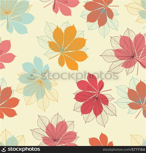 Seamless pattern with autumn leaves in a retro style.. Seamless pattern with autumn leaves in a retro style