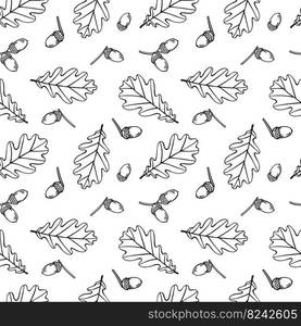 Seamless pattern with autumn oak leaves. Autumn holidays background. Hand drawn vector illustration.