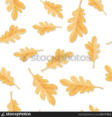 Seamless Pattern with Autumn Oak Leaves Isolated. Seamless pattern with qutumn oak leaves isolated. Fallen leaf of oak tree endless texture. Autumn season. Fall concept. Botany element in flat style. Wallpaper foliage. Serrated or entire leaf. Vector