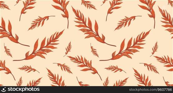 Seamless pattern with autumn orange brown branch of walnut tree. Fall pattern for wallpaper, wrapping paper, web sites, background, social media, blog, presentation, invitations and greeting cards.