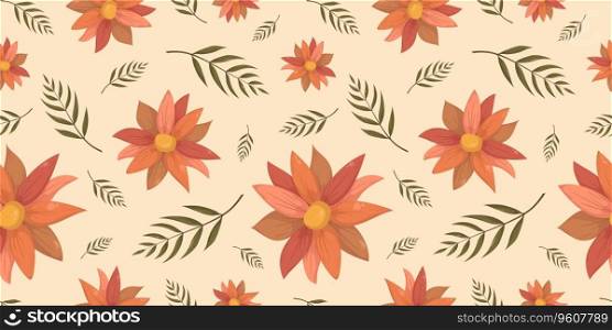  Seamless pattern with autumn orange brown flower and a branch. Fall pattern for wallpaper, wrapping paper, web sites, background, social media, blog, presentation, invitations and greeting cards.