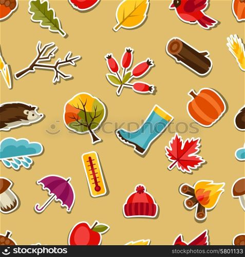 Seamless pattern with autumn sticker icons and objects. Seamless pattern with autumn sticker icons and objects.