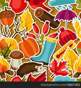 Seamless pattern with autumn sticker icons and objects. Seamless pattern with autumn sticker icons and objects.