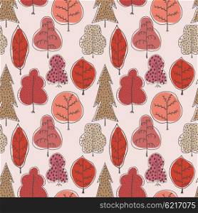 Seamless pattern with autumn trees. Seamless vector illustration with red trees. Easy editable pattern for your design, wallpaper, background. Hand drawing. Stock vector