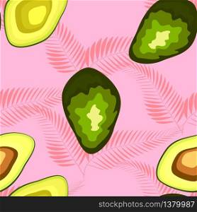 Seamless pattern with avocado and tropical leaves. Seamless pattern with avocado and tropical leaves.