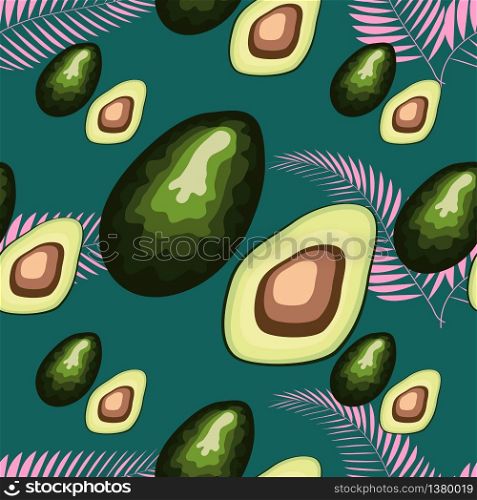 Seamless pattern with avocado and tropical leaves. Seamless pattern with avocado and tropical leaves.