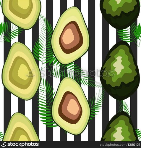 Seamless pattern with avocado. Seamless pattern with tiger stripes and tropical fruits. Seamless pattern with avocado. Seamless pattern with tiger stripes and tropical fruits and leaves.