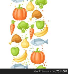 Seamless pattern with baby food items. Healthy child feeding.. Seamless pattern with baby food items.