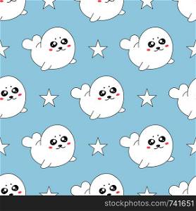 Seamless pattern with baby seal. Childish texture for fabric or textile. Kids background. Vector illustration.