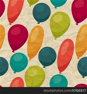 Seamless pattern with balloons on crumpled paper.