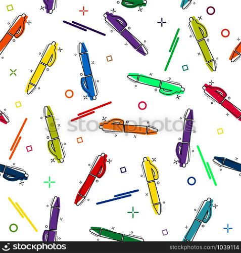 Seamless pattern with ballpoint pens or felt-tip pens. Modern random colors. Ideal for textiles, packaging, paper printing, simple backgrounds and textures.