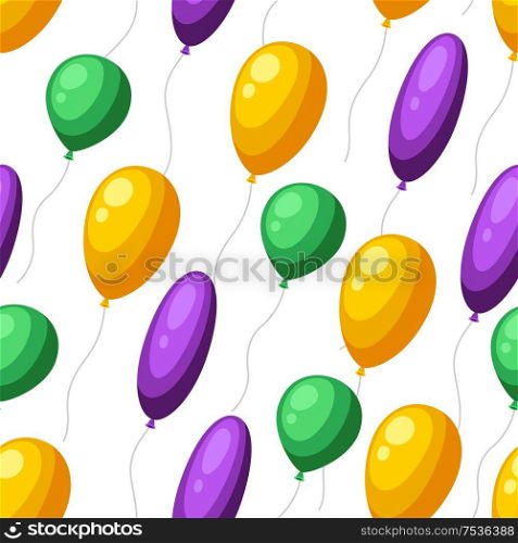 Seamless pattern with baloons in Mardi Gras colors. Carnival background for traditional holiday or festival.. Seamless pattern with baloons in Mardi Gras colors.