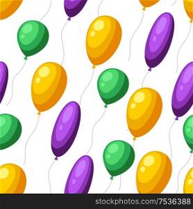 Seamless pattern with baloons in Mardi Gras colors. Carnival background for traditional holiday or festival.. Seamless pattern with baloons in Mardi Gras colors.