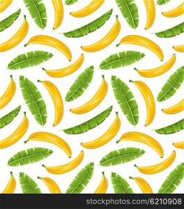 Seamless Pattern with Banana Leaves and Fruits. Food Background. Illustration Seamless Pattern with Banana Leaves and Fruits. Food Background - Vector