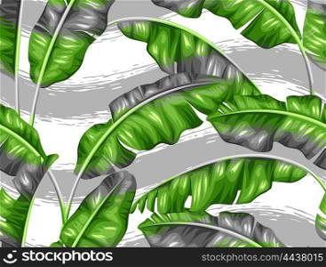 Seamless pattern with banana leaves. Image of decorative tropical foliage. Seamless pattern with banana leaves. Image of decorative tropical foliage.