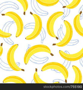 Seamless pattern with bananas on white background. Fruits texture.It be perfect for fabric, wrapping,packaging, digital paper and more.