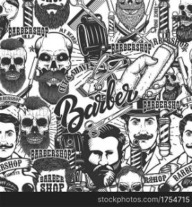 Seamless pattern with barbershop design elements in monochrome style. Design element for poster, card, banner. Vector illustration