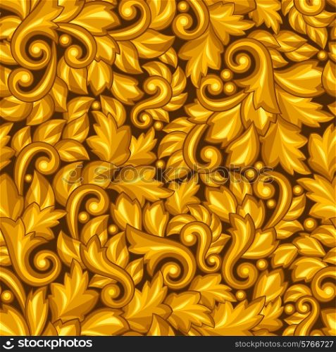 Seamless pattern with baroque ornamental floral gold elements.