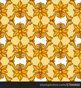 Seamless pattern with baroque ornamental floral gold elements.