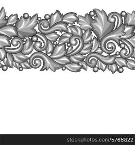 Seamless pattern with baroque ornamental floral silver elements.