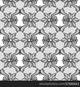 Seamless pattern with baroque ornamental floral silver elements.