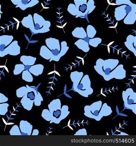 seamless pattern with beautiful blue flowers on a black background. seamless pattern with beautiful small blue flowers on a black background