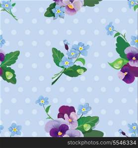 Seamless pattern with beautiful flowers - forget me not and pansy - floral background.