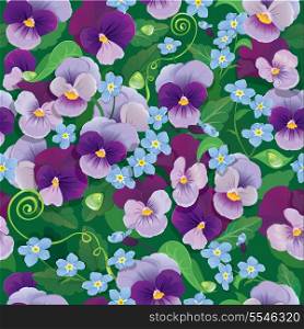 Seamless pattern with beautiful flowers - pansy and forget me not - floral background.
