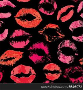 Seamless pattern with beautiful red and pink lips prints on black background