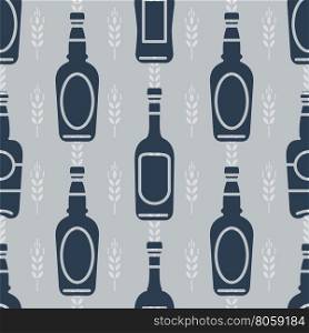 Seamless pattern with beer bottles. Seamless pattern with bottles of beer and wheats. Vector illustration