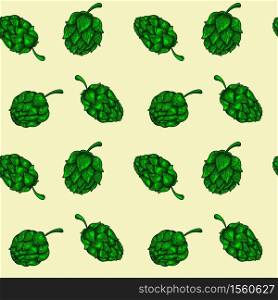 Seamless pattern with beer hops in engraving style. Design element for poster, card, banner, clothes. Vector illustration