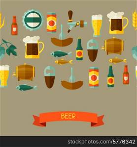 Seamless pattern with beer icons and objects.. Seamless pattern with beer icons and objects