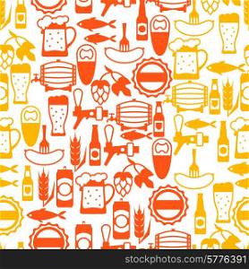 Seamless pattern with beer icons and objects.. Seamless pattern with beer icons and objects