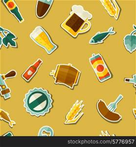 Seamless pattern with beer sticker icons and objects.. Seamless pattern with beer sticker icons and objects